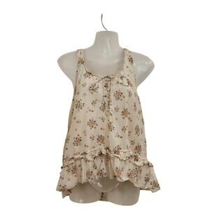 Aerie Y2K Floral Racerback Button Front Tank Top Boho Ruffle Cream Size Large